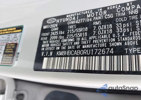 2024 Hyundai Kona Sel z USA, uszkodzony, nr VIN KM8HBCAB0RU172674